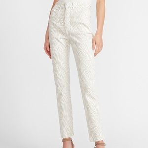 Express Zebra Print Jeans Super High Rise 10 Slim Ankle Stretch Ivory White Off